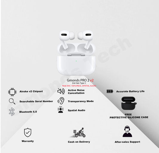 Airpods Pro 2 Real ANC/Spatial Audio - Airoha  w/  FREE SILICONE case